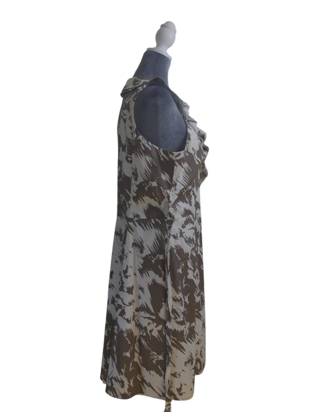 Ann Taylor Faux Wrap Fit & Flare Dress 14 Neutral Abstract Print Feminine EUC - Picture 8 of 15